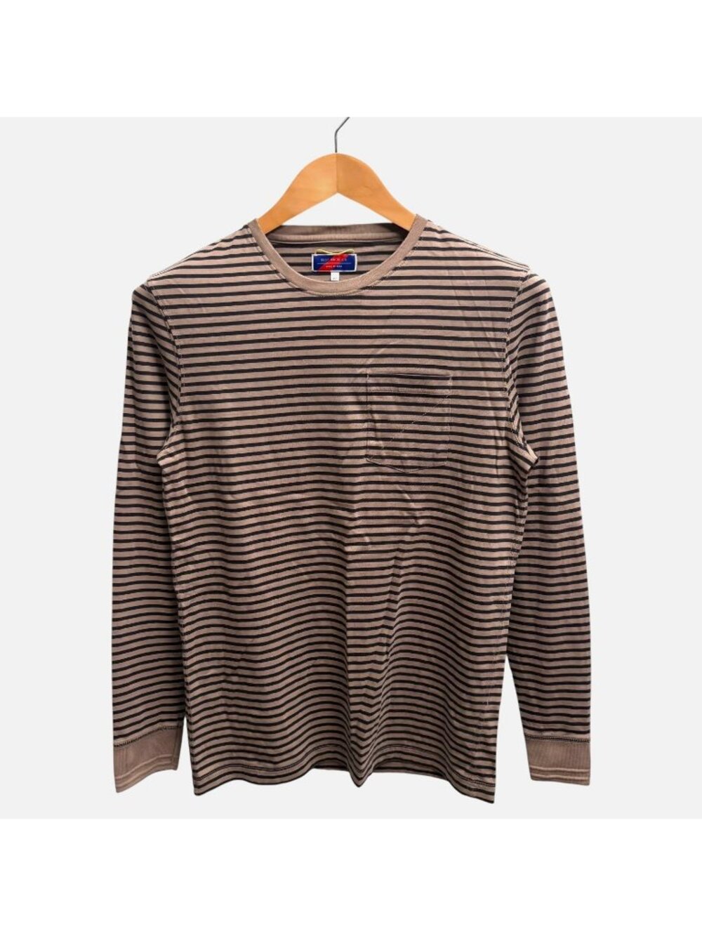 Best Made Co. Long Sleeve Striped Pocket T-Shirt XS 100% Cotton Tee LS Tan Black